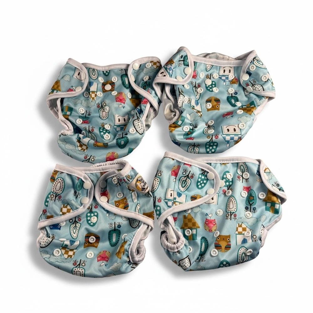 Fox Kit Diapers Set of 4 Adjustable Pocket Diaper Covers Blue Owl Print